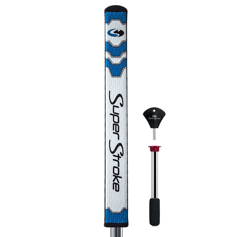 SuperStroke CounterCore Flatso Golf Putter Grip, White/Blue (Flatso 1.0) | Consistent and Reliable Putting Stroke | Reduces Face Angle Rotation | Adjustable Weight System | Unique Parallel Design (60403)